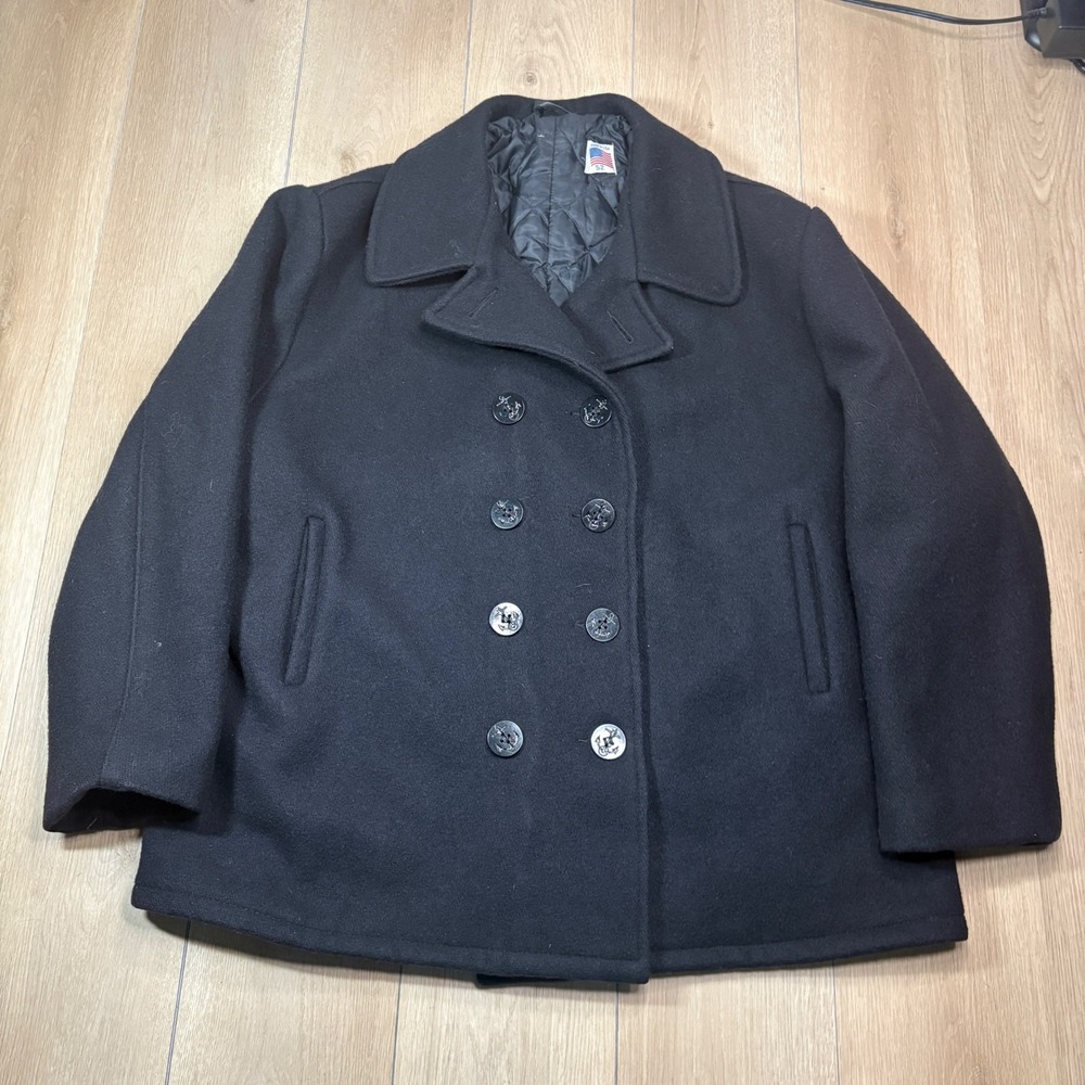 Schott 740N Original US Navy Black Wool Pea Coat Double Breasted USA Vintage 52